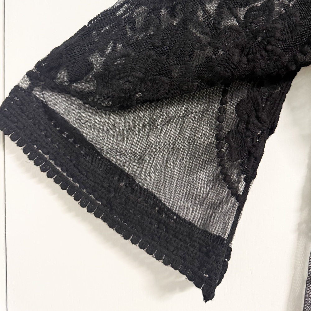 Sheer Black Lace Kimono Duster L Tie Waist Gothic Boho Layer - Picture 2 of 11